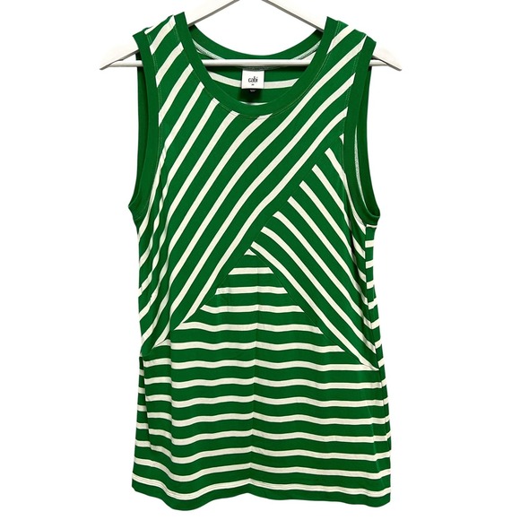 CAbi Tops - Cabi Stripe Tank Top Womens Medium Green White Sleeveless Knit Nautical Preppy